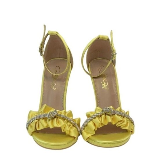 KATHY DIN / Chelsey-17 / Yellow Satin / Rhinestone / Ruffle / High Heeled Sandal - Picture 5 of 9
